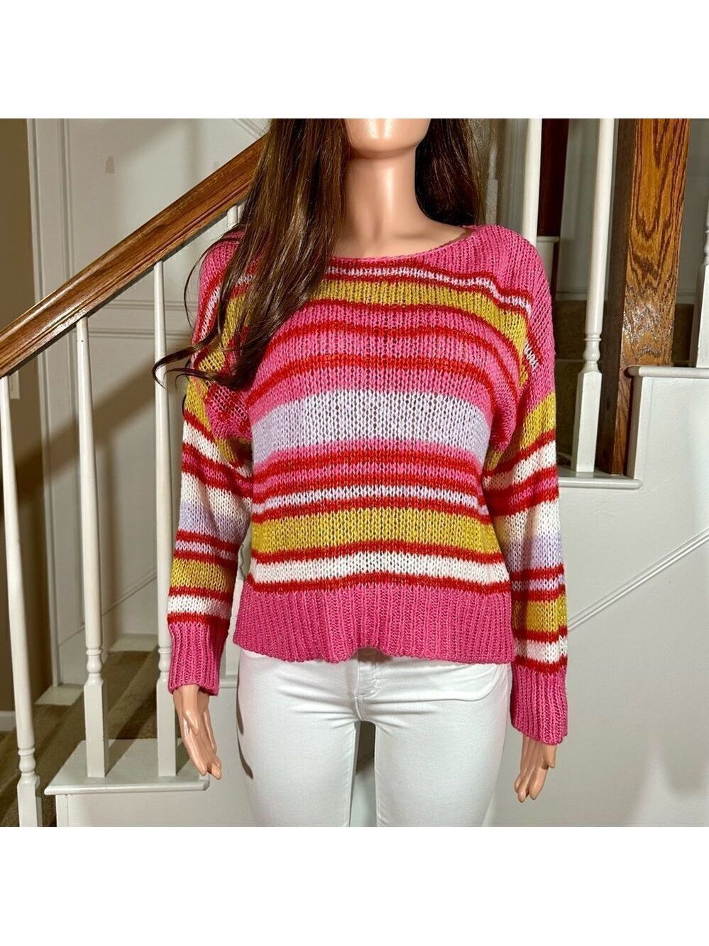Pink striped soft light sweater